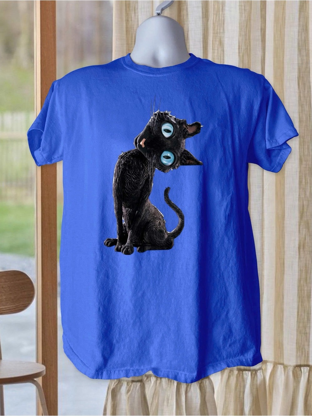 Cora line Black Cat Graphic Tee, Blue Eyes, Spooky Gothic Y2K shirt